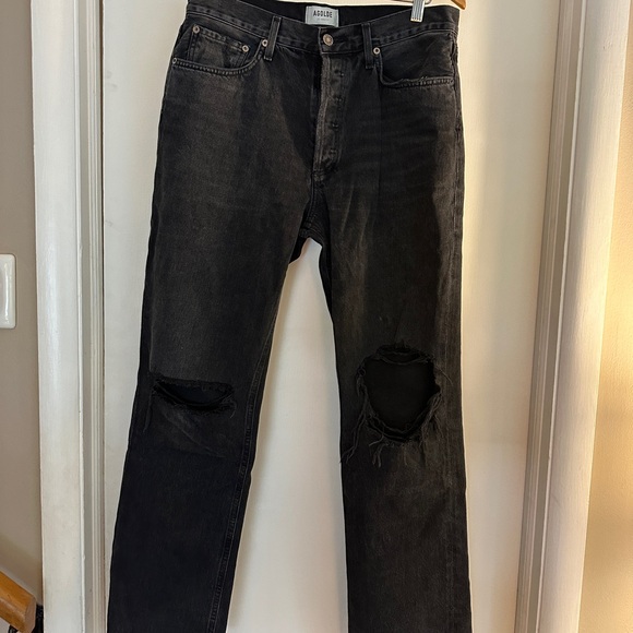 AGOLDE Women's Lana Mid-rise Straight Jeans (color wash: Disorder) - Picture 1 of 10